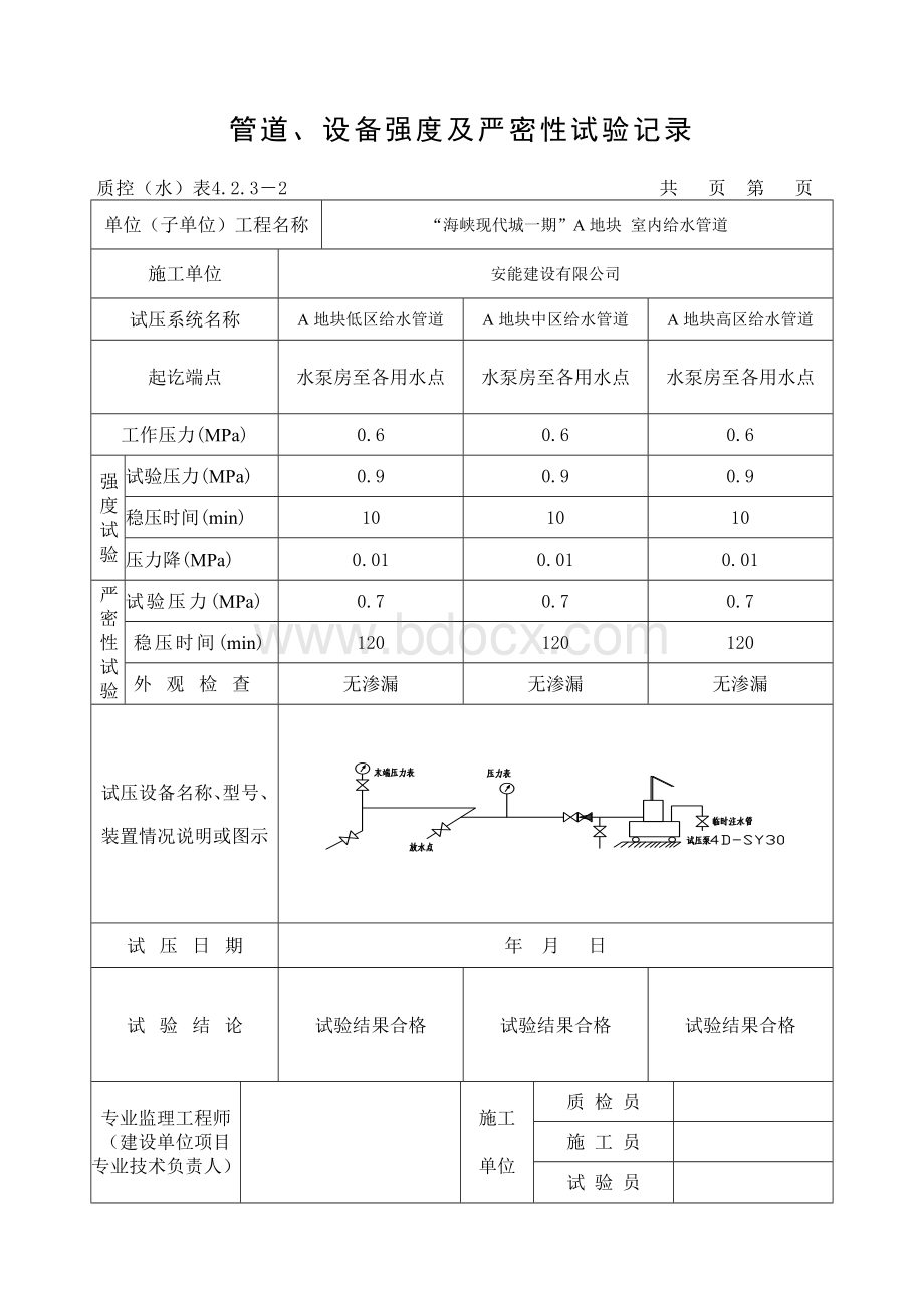 生活给水管道试压.doc_第1页