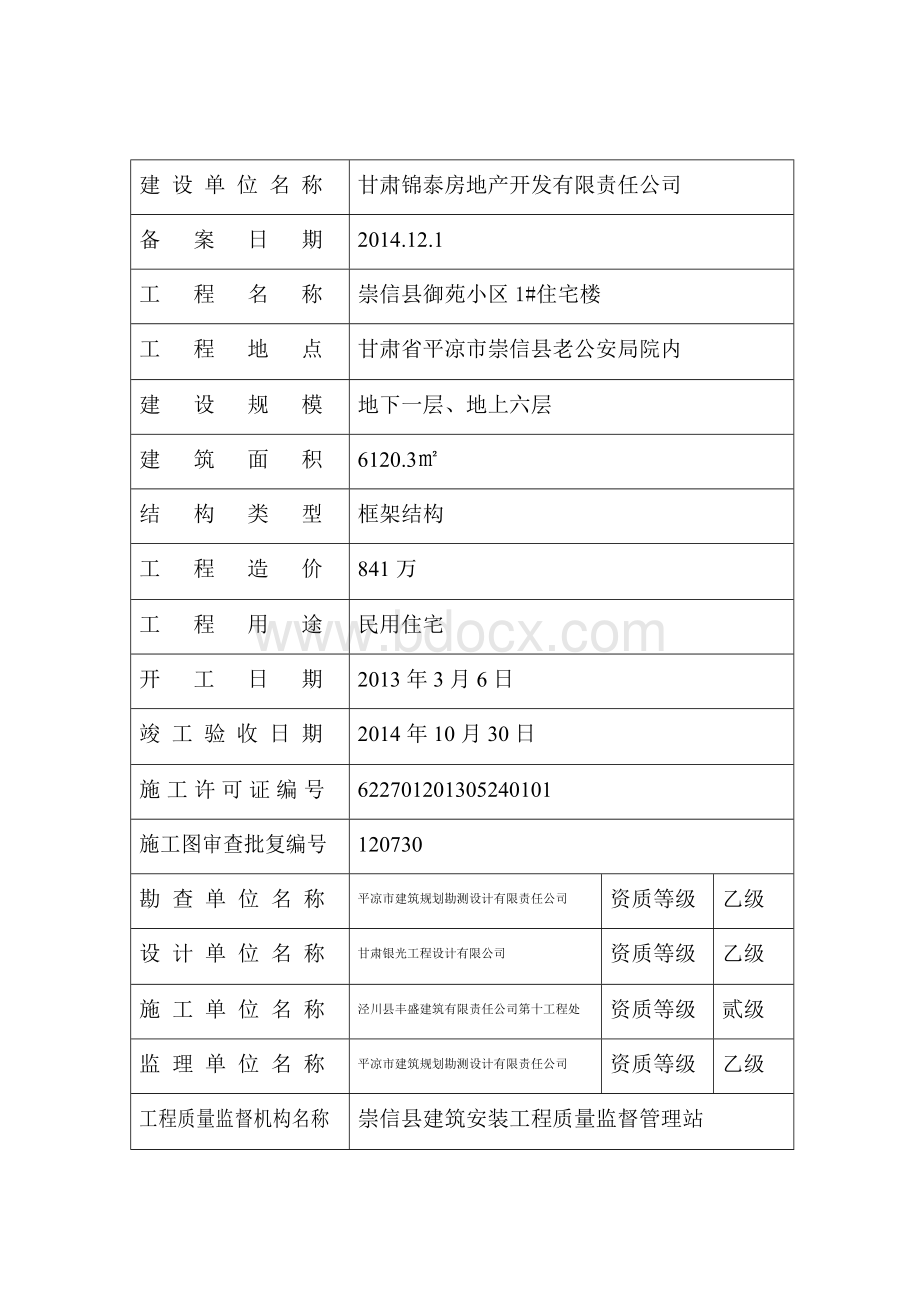 甘肃省建设工程竣工验收备案表样本.doc_第2页