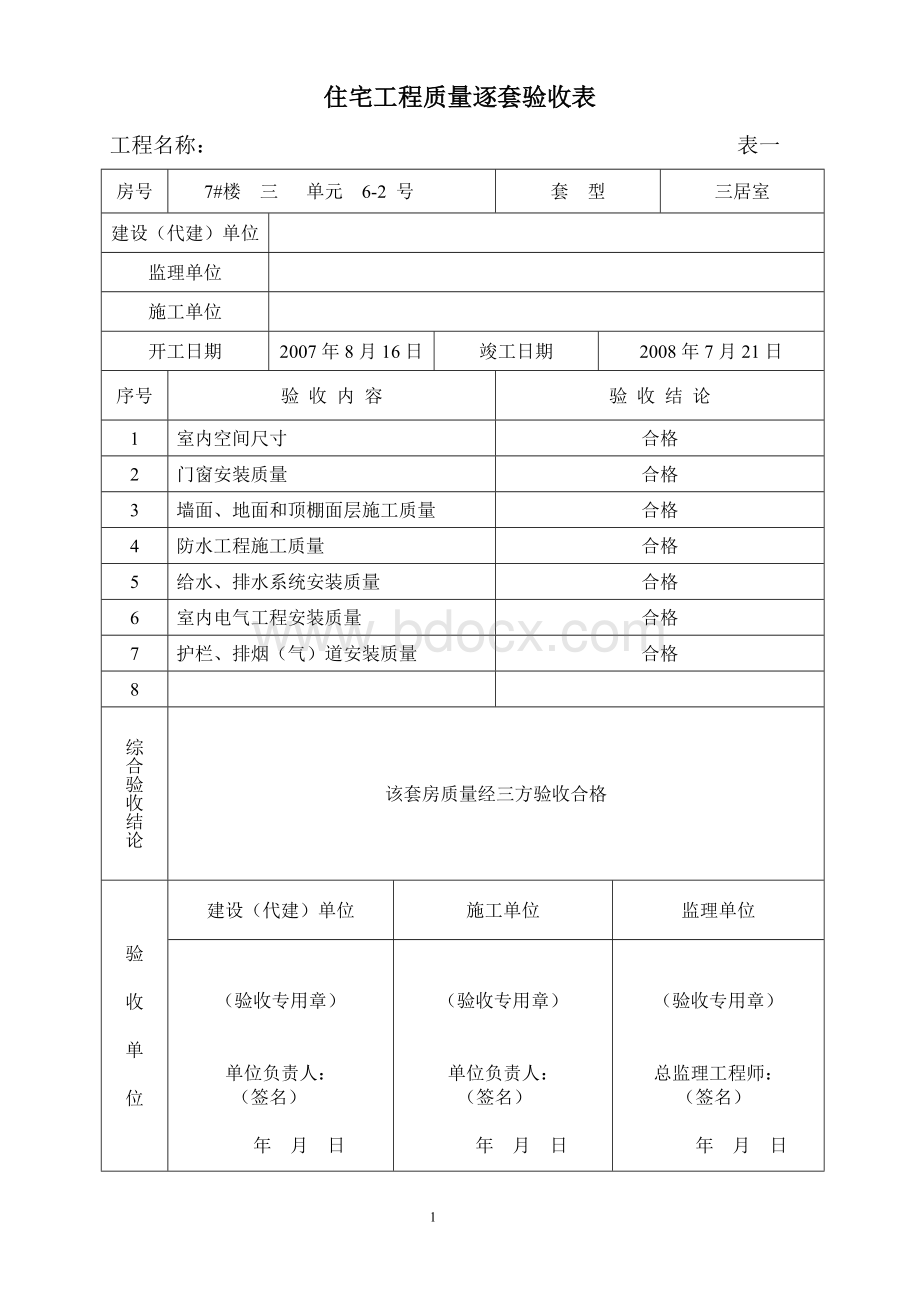 逐套验收验收记录表文档格式.doc_第1页