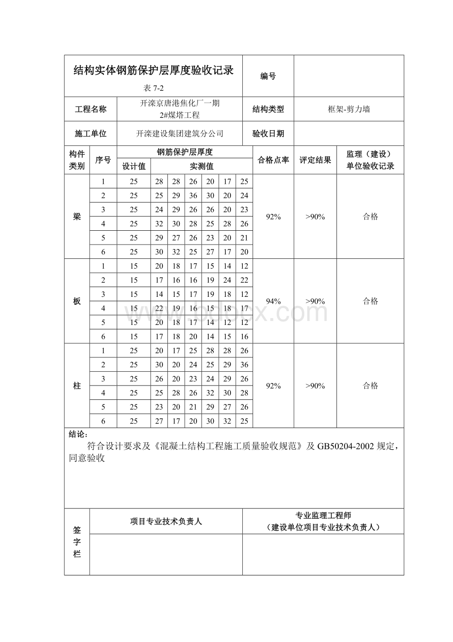 结构实体钢筋保护层厚度验收记录复件.doc