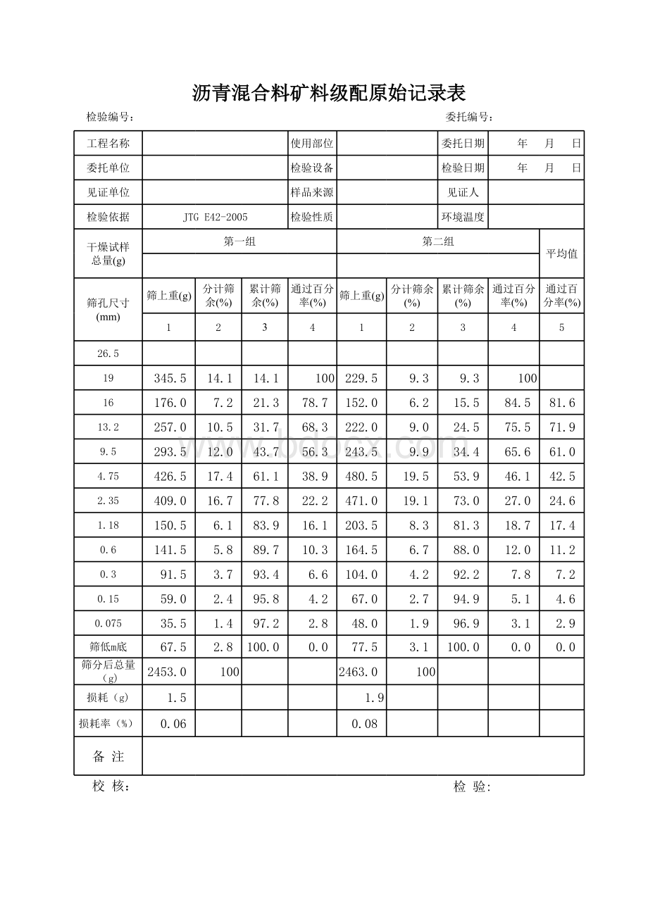 沥青混合料矿料级配检验原始记录.xls