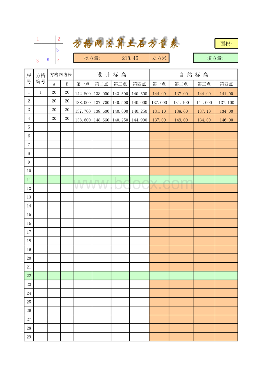 简易方格网土方计算表(最新版本).xls