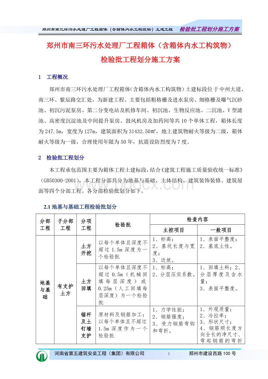 污水处理厂检验批划分.doc_第1页