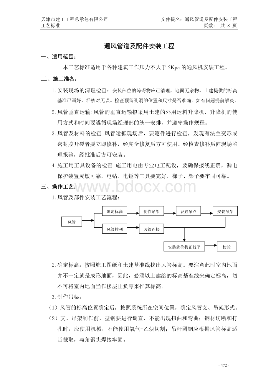 通风管道及配件安装工艺标准.doc