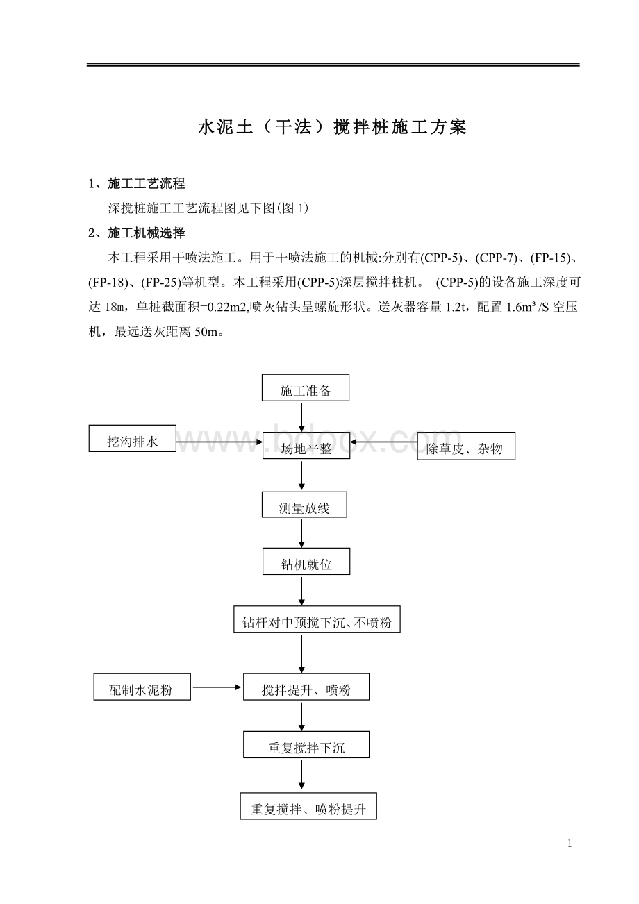 水泥搅拌桩施工方案(干法)Word文档下载推荐.doc_第1页