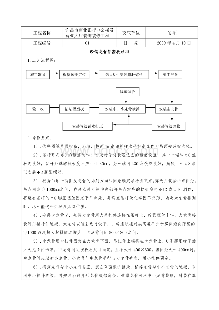 轻钢龙骨铝塑板吊顶施工工艺Word文档格式.doc_第1页