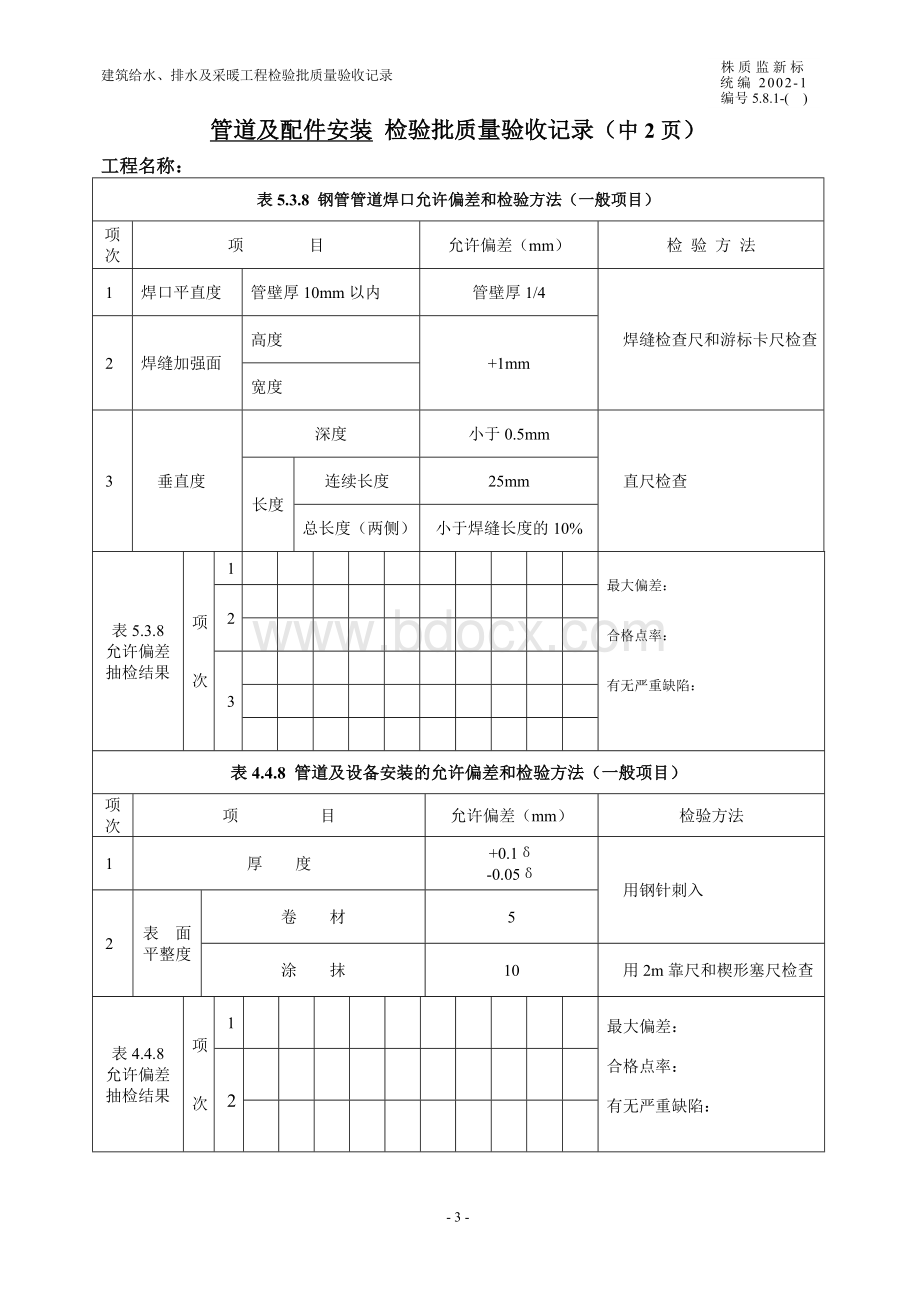 管道及配件安装室外供热管网检验批质量验收记录.doc_第3页