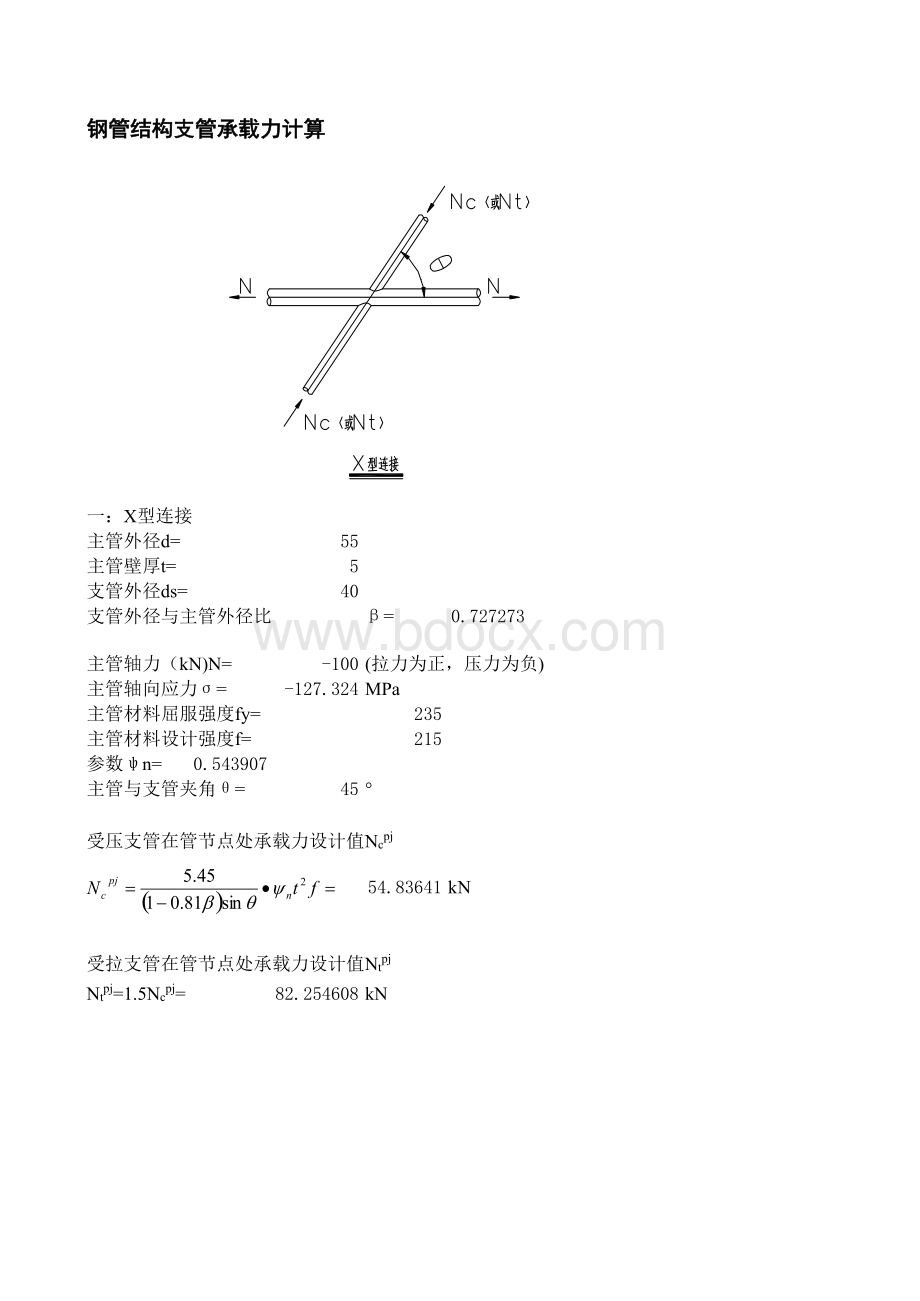 钢管结构支管承载力计算表格表格文件下载.xls