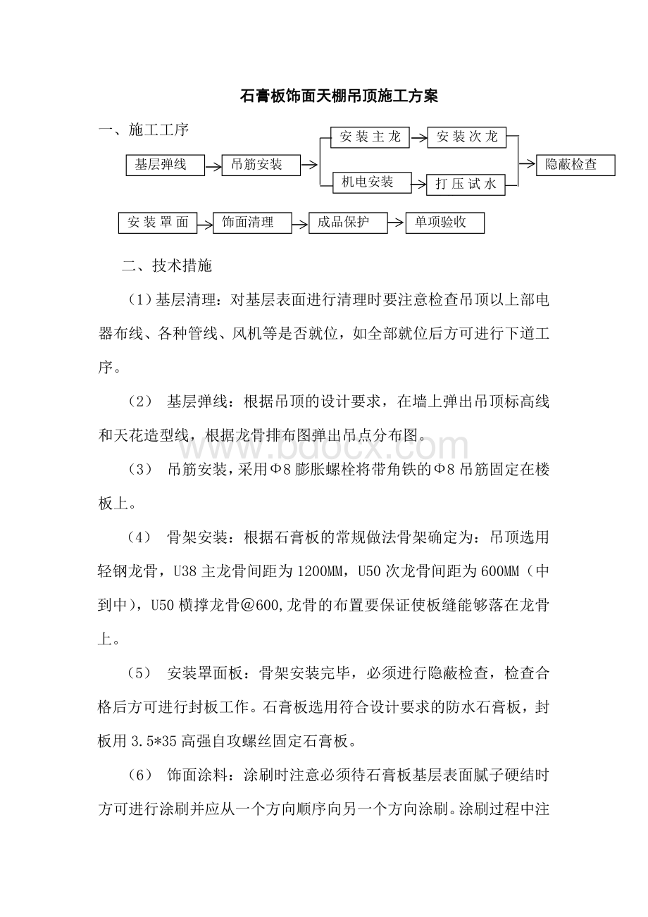 石膏板饰面天棚吊顶施工方案.doc_第1页