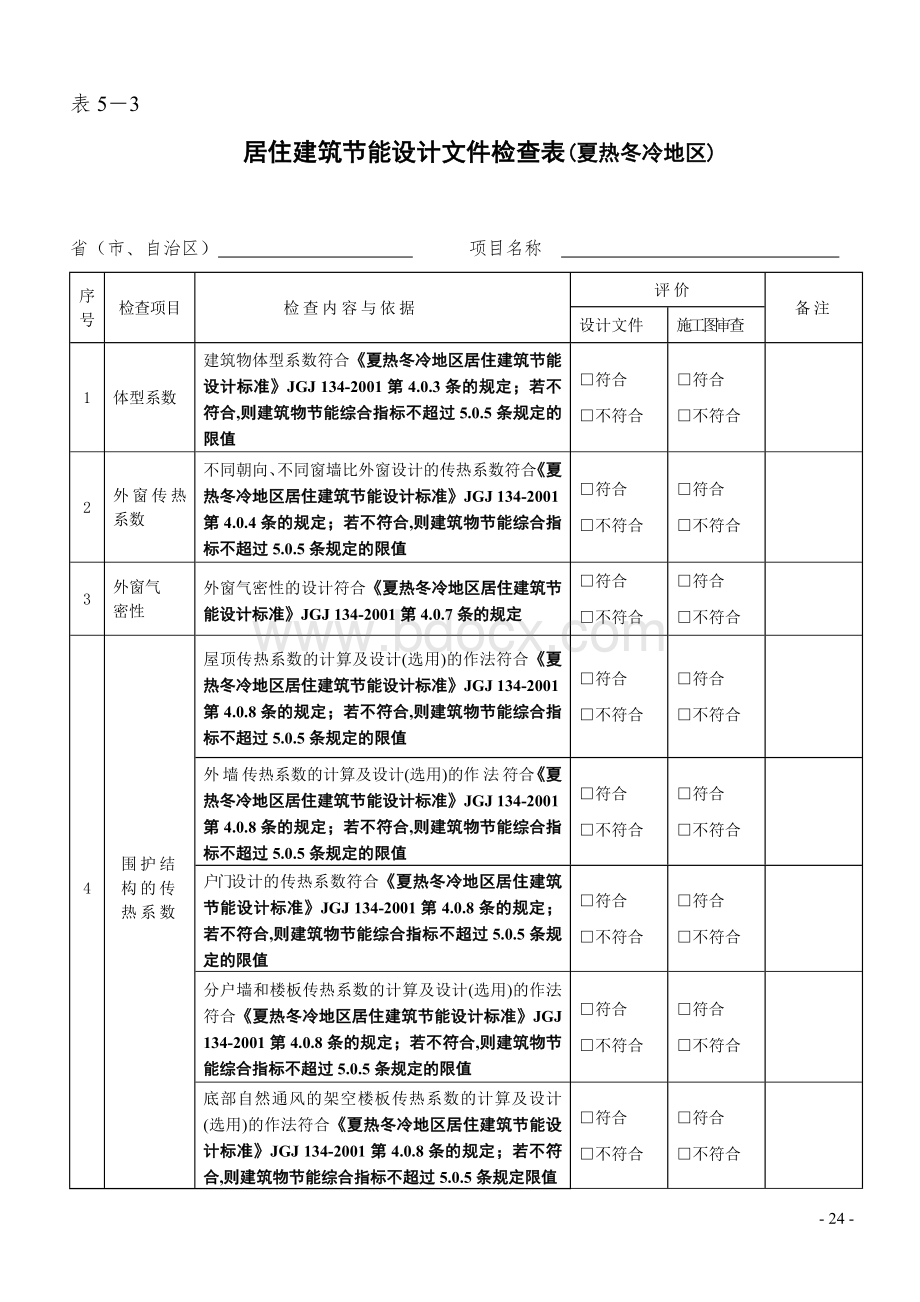 武汉市居住建筑节能设计文件检查表夏热冬冷地区Word下载.doc_第1页