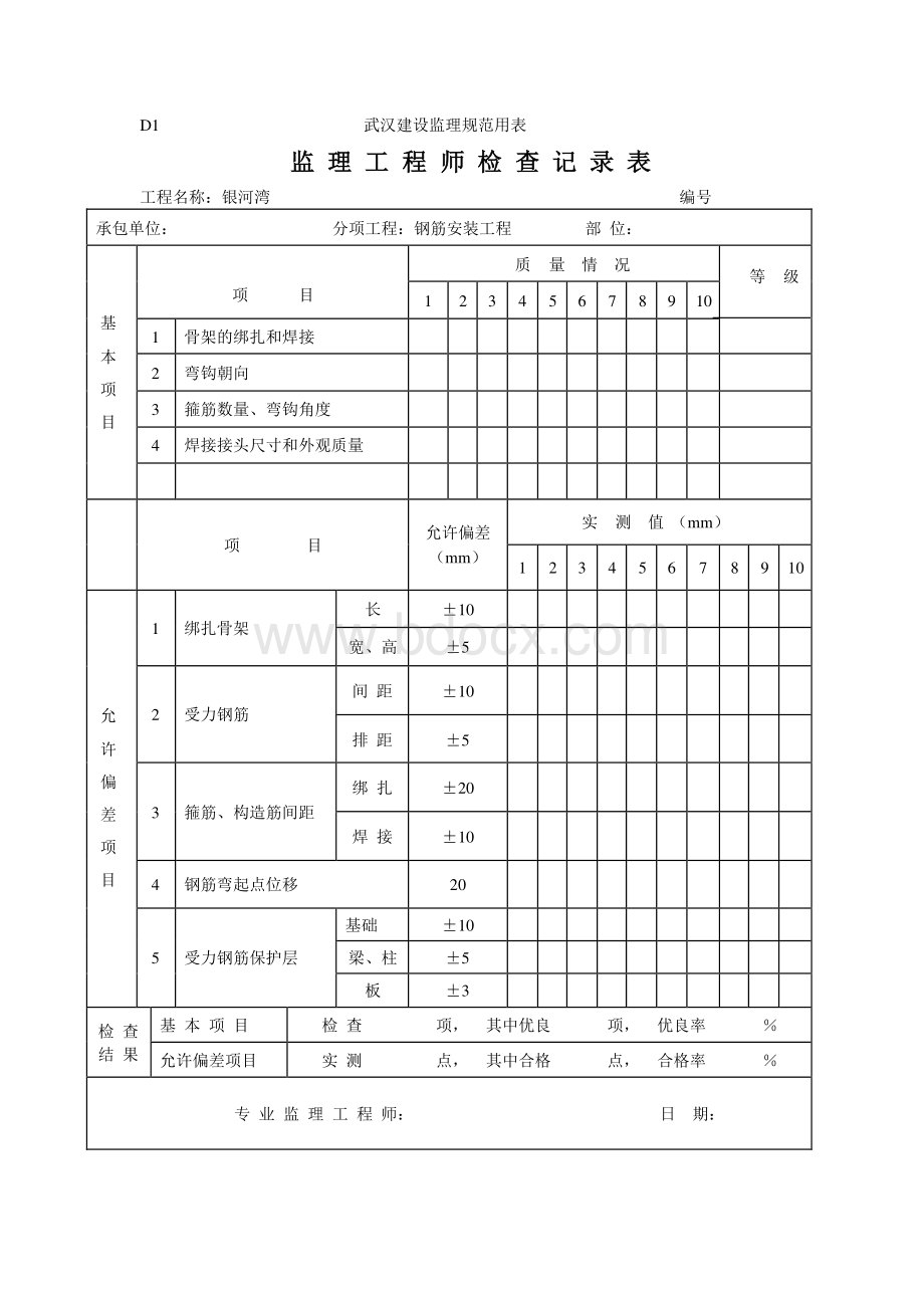 监理工程师检查记录表.doc