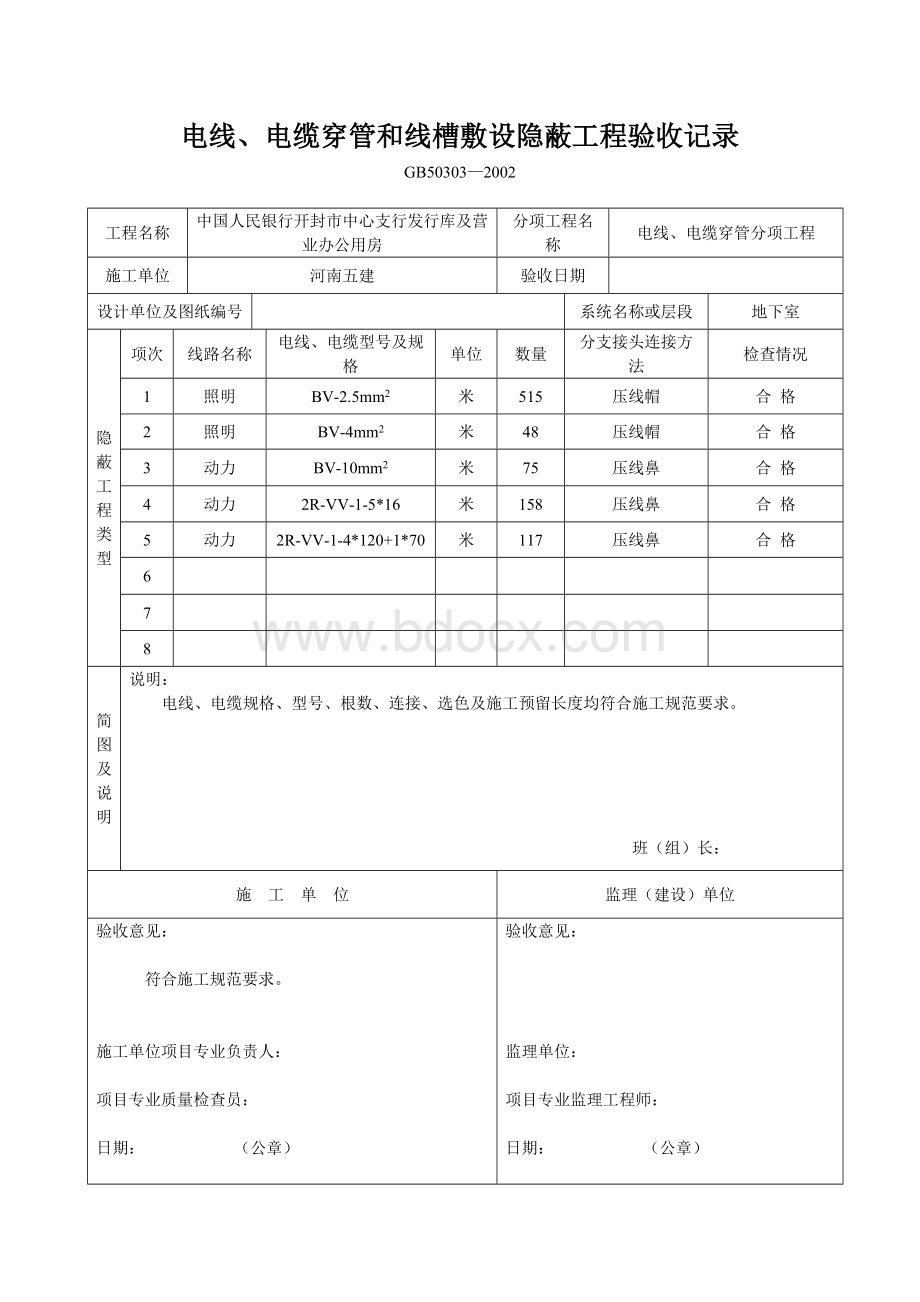 电线、电缆穿管和线槽敷设隐蔽工程验收记录[1].doc