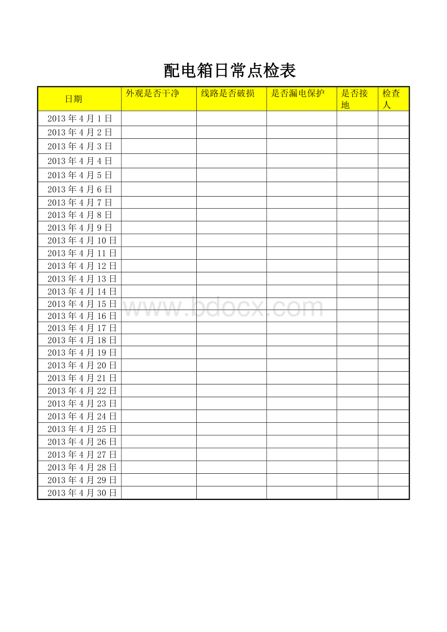 配电箱日常点检表Word文件下载.doc