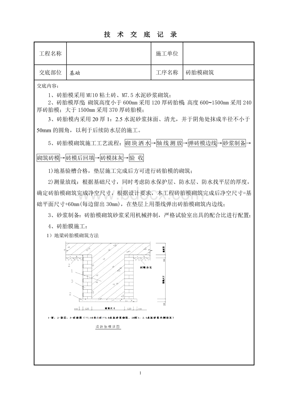 砖胎模砌筑技术交底记录Word下载.doc_第1页