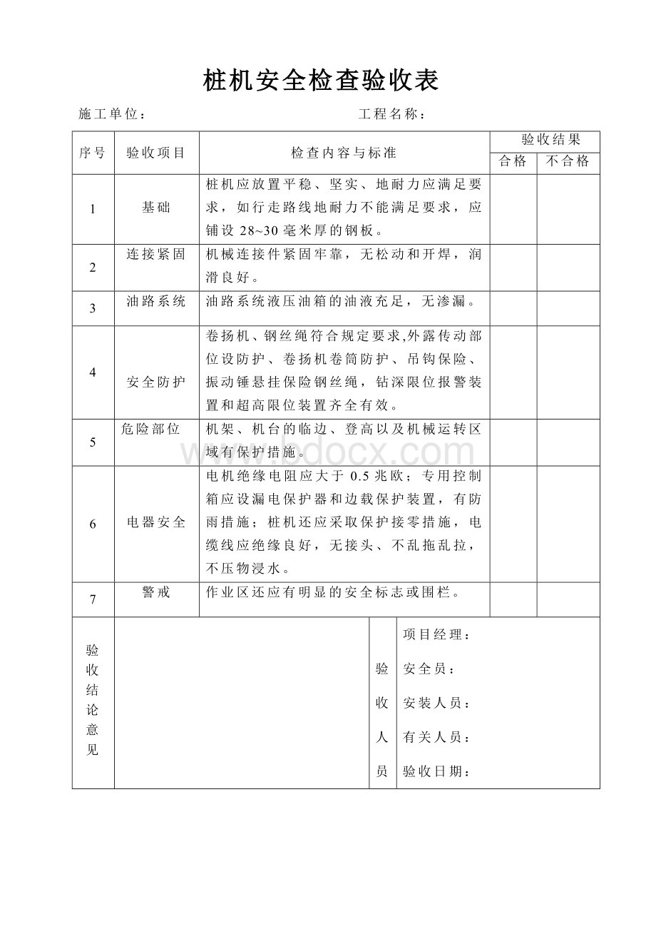 桩机安全检查验收表文档格式.doc