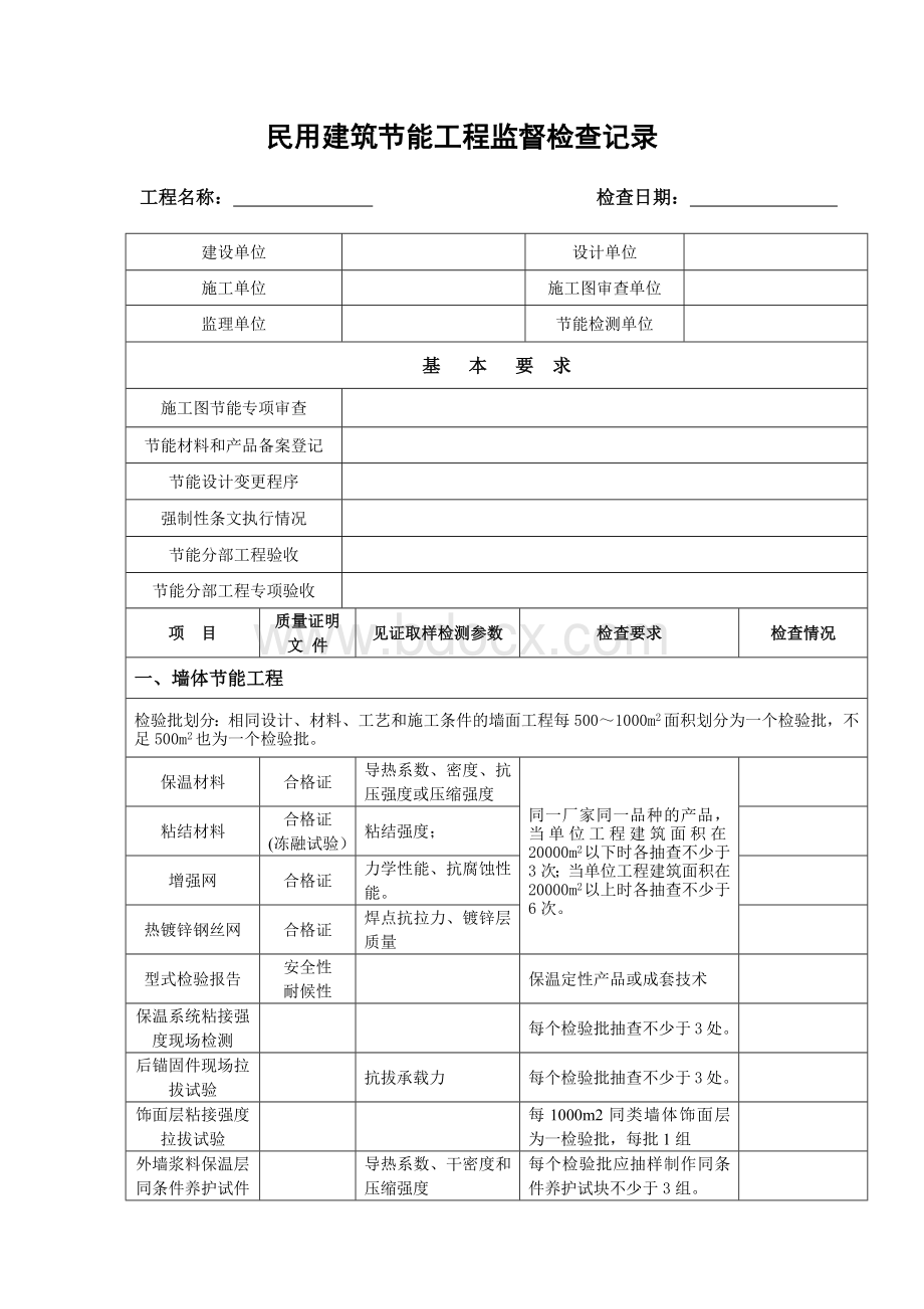 民用建筑节能工程监督检查记录Word格式文档下载.docx