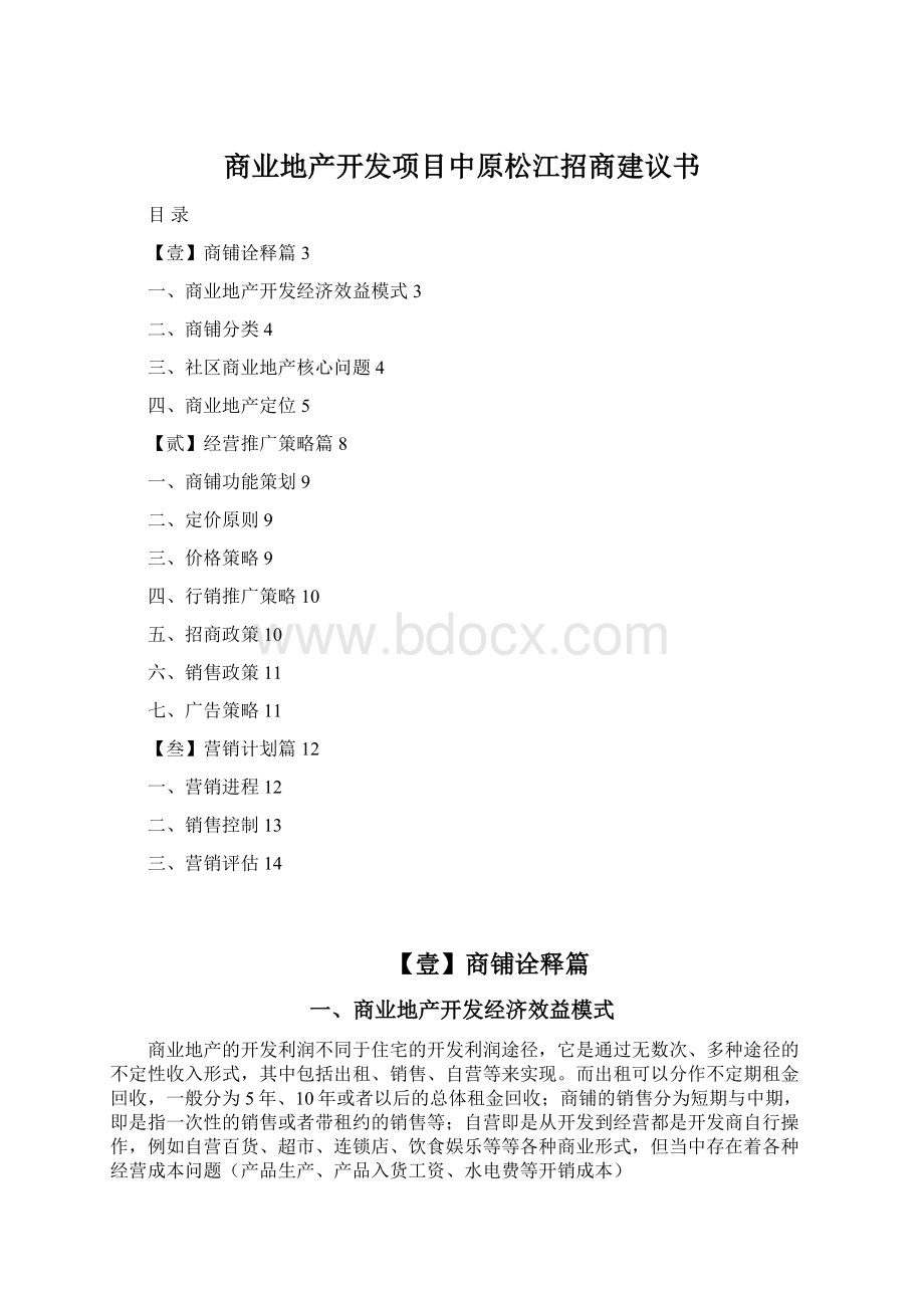 商业地产开发项目中原松江招商建议书Word格式.docx