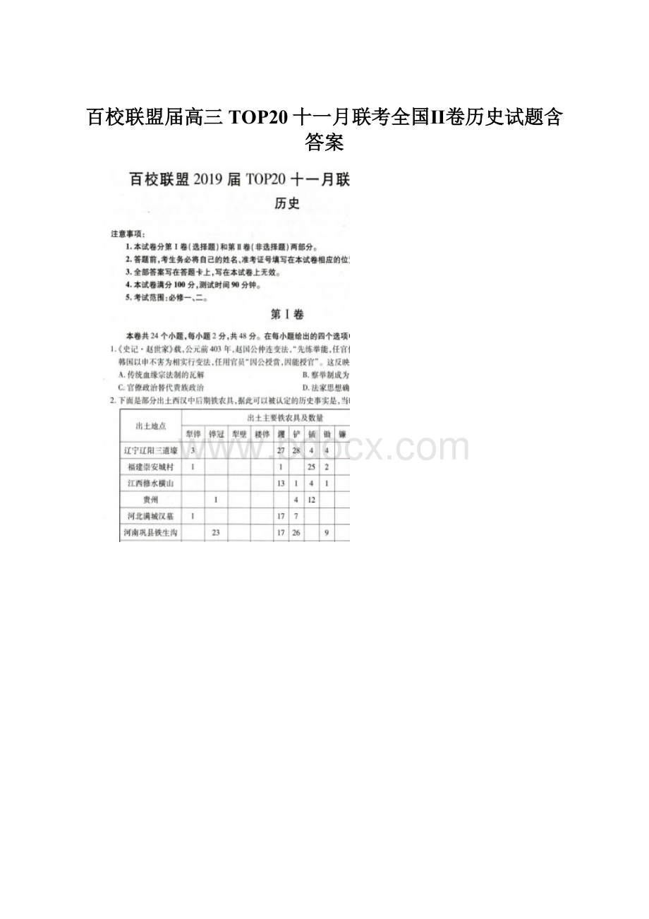 百校联盟届高三TOP20十一月联考全国Ⅱ卷历史试题含答案Word文档格式.docx_第1页