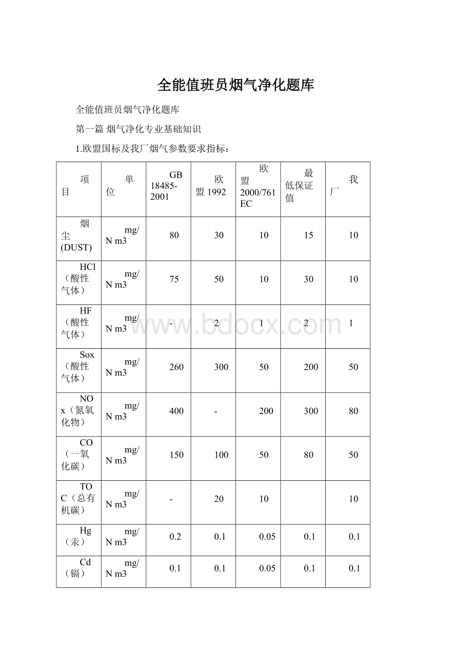 全能值班员烟气净化题库Word格式.docx