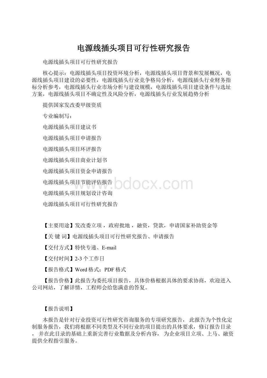 电源线插头项目可行性研究报告Word文档下载推荐.docx_第1页