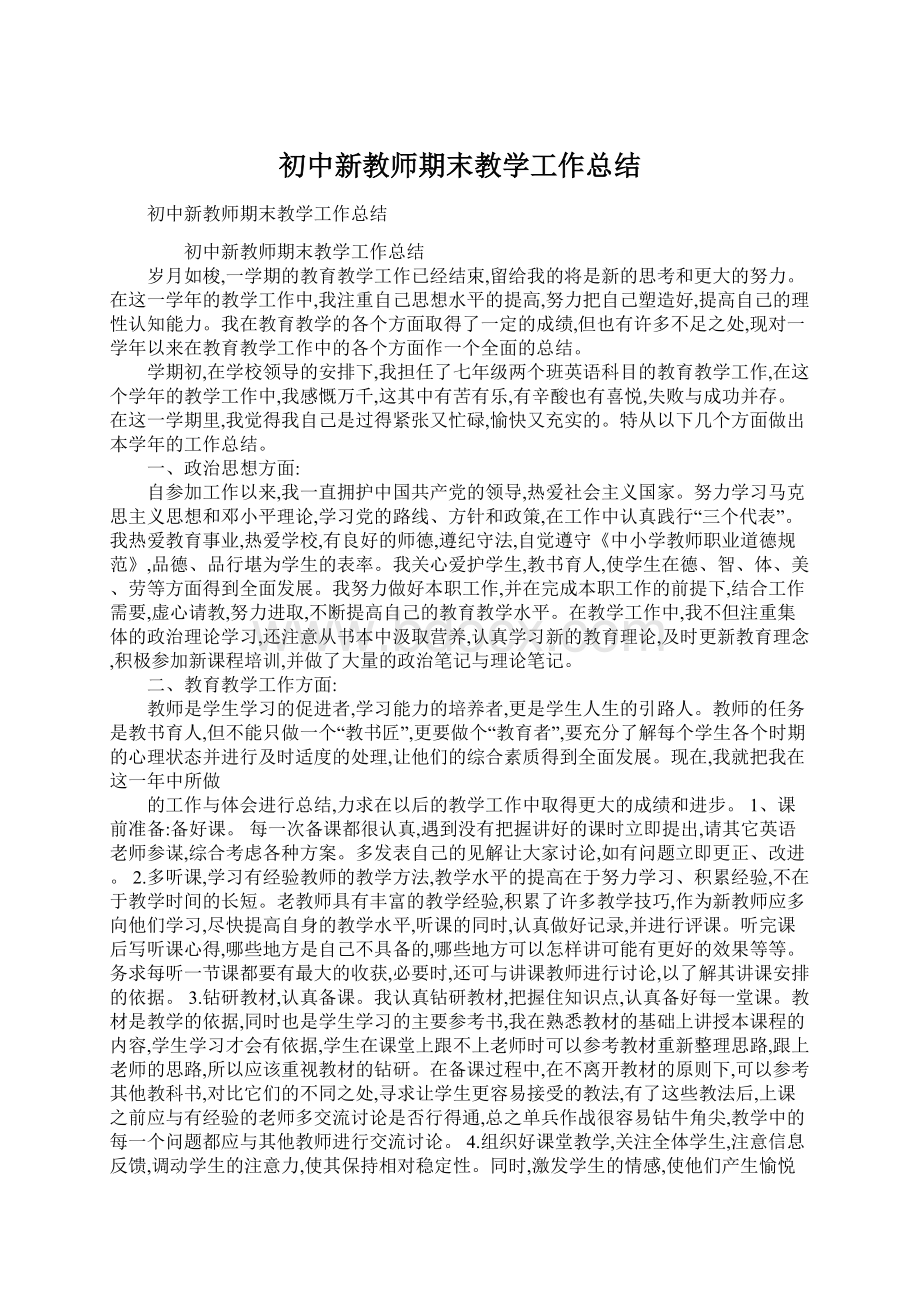 初中新教师期末教学工作总结.docx