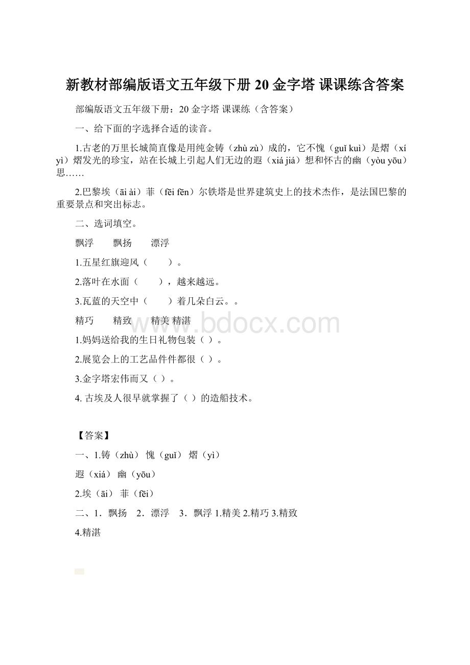 新教材部编版语文五年级下册20 金字塔 课课练含答案Word文档格式.docx