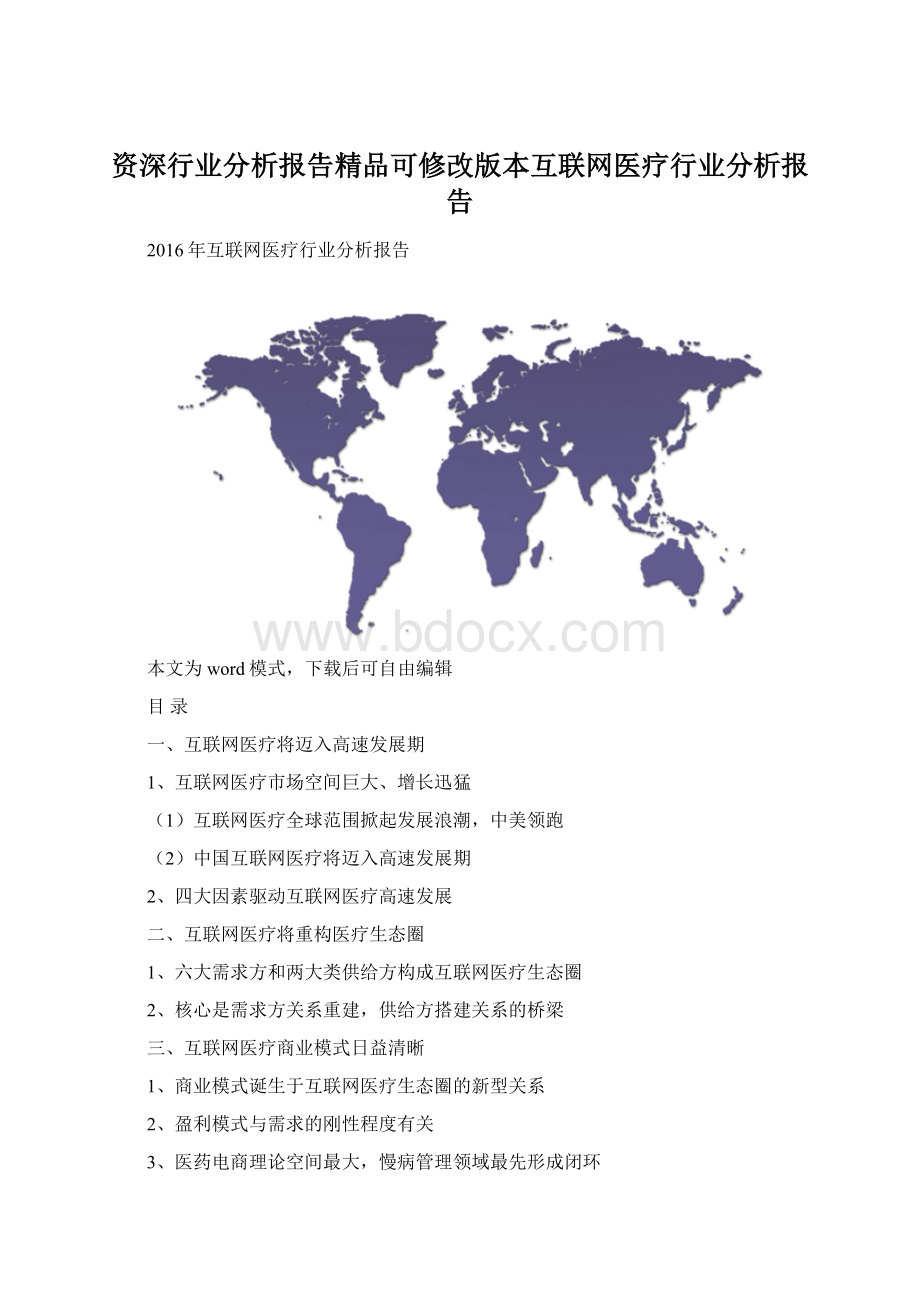 资深行业分析报告精品可修改版本互联网医疗行业分析报告.docx