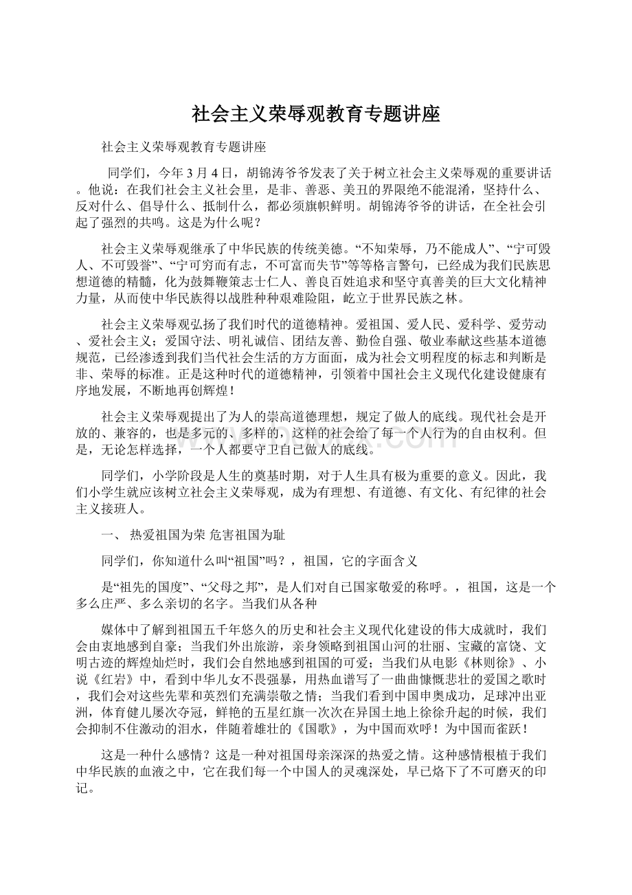 社会主义荣辱观教育专题讲座文档格式.docx