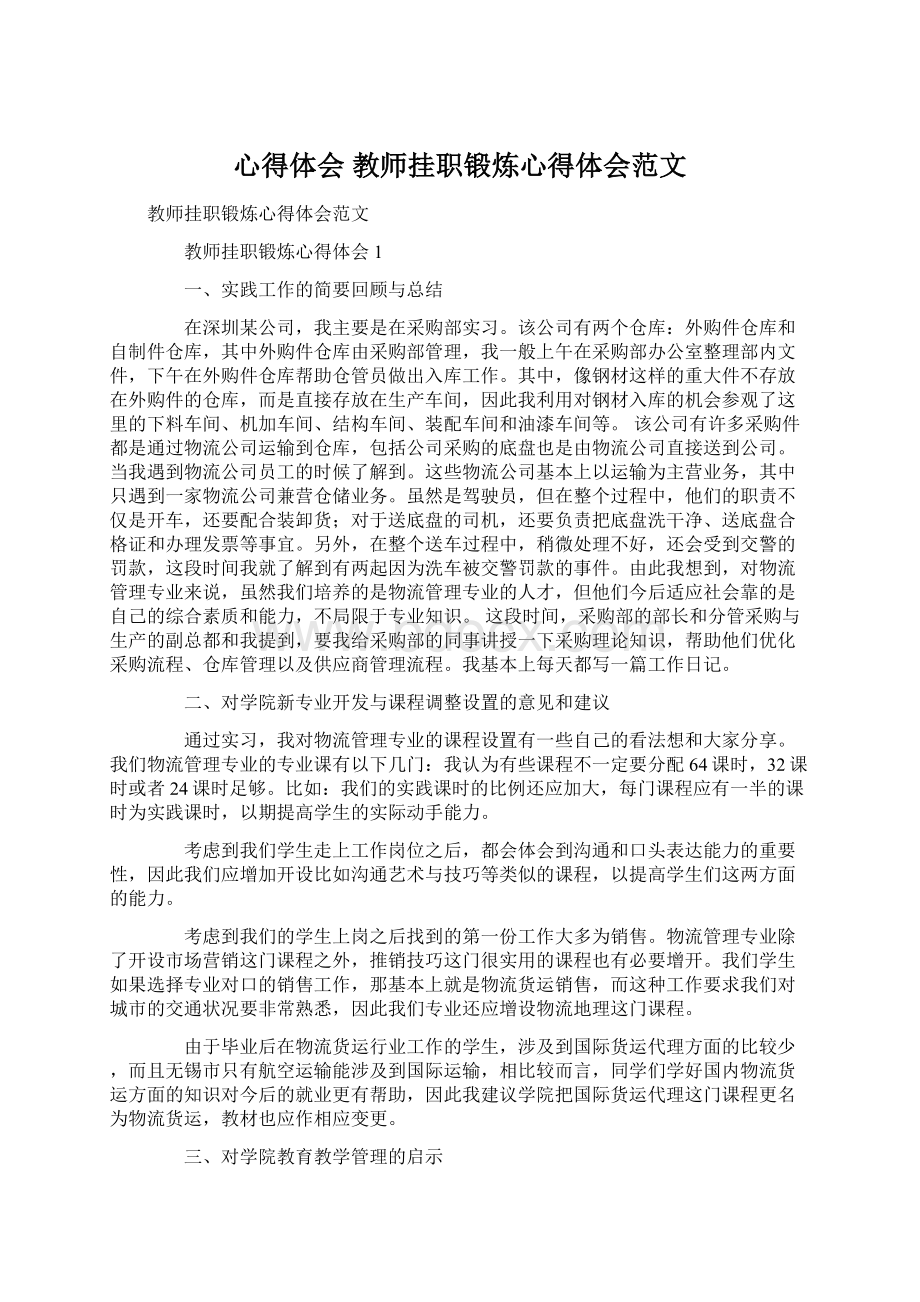 心得体会 教师挂职锻炼心得体会范文.docx