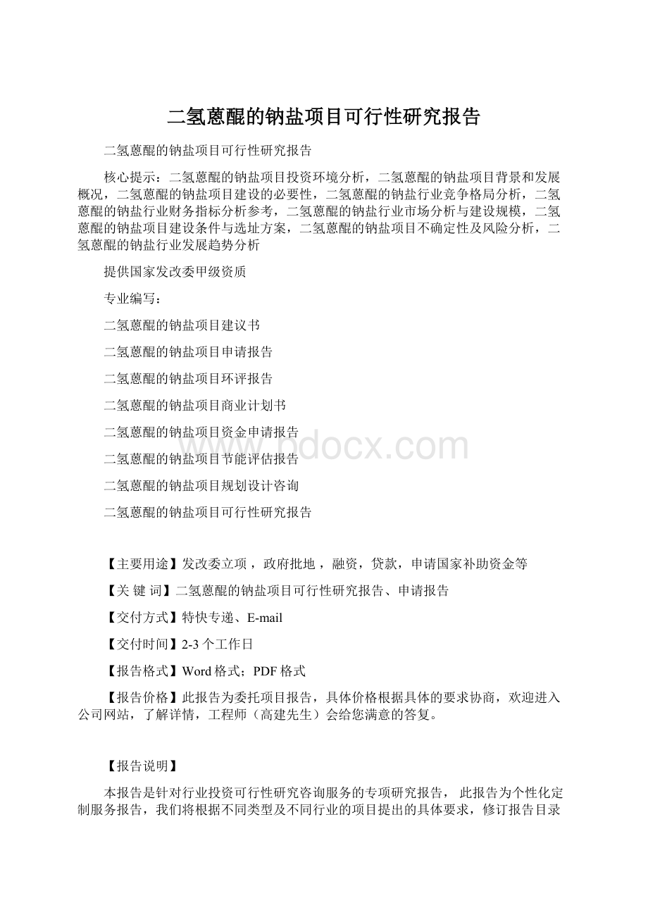 二氢蒽醌的钠盐项目可行性研究报告Word下载.docx