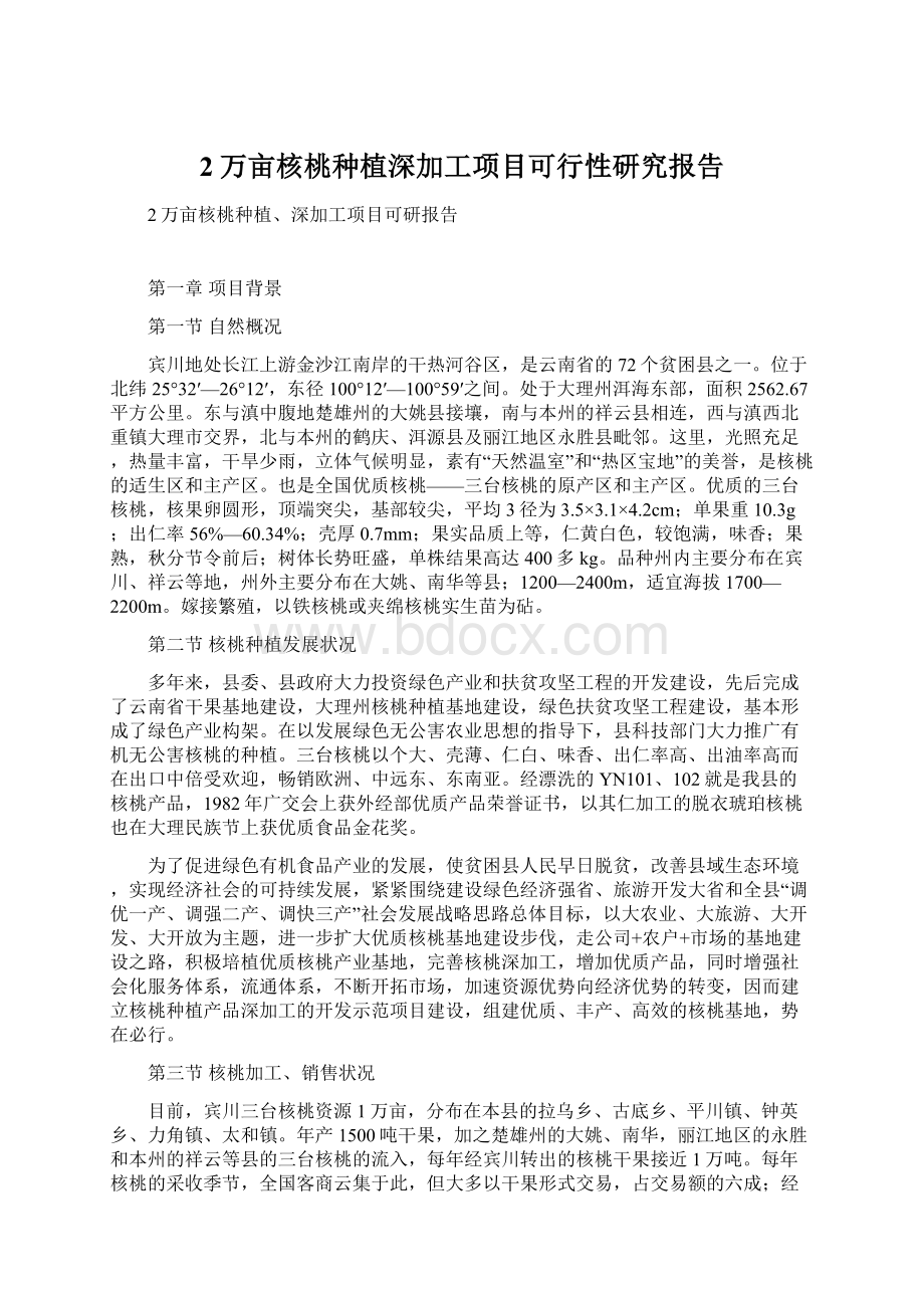 2万亩核桃种植深加工项目可行性研究报告Word文档格式.docx_第1页