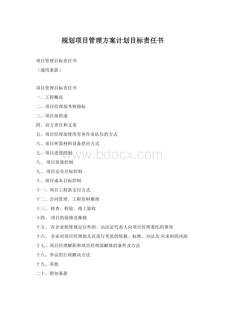 规划项目管理方案计划目标责任书.docx