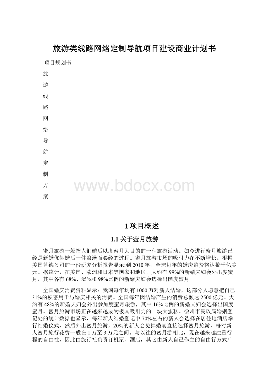 旅游类线路网络定制导航项目建设商业计划书Word格式.docx_第1页