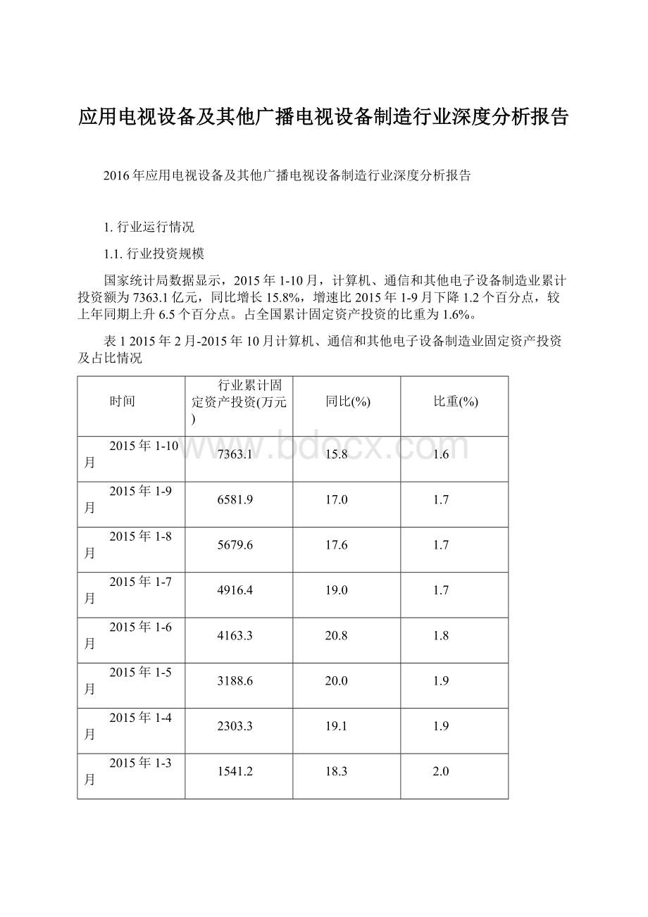 应用电视设备及其他广播电视设备制造行业深度分析报告Word格式.docx