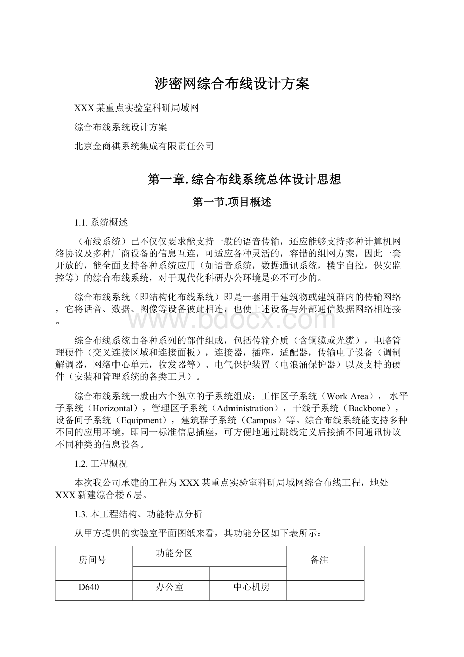 涉密网综合布线设计方案文档格式.docx