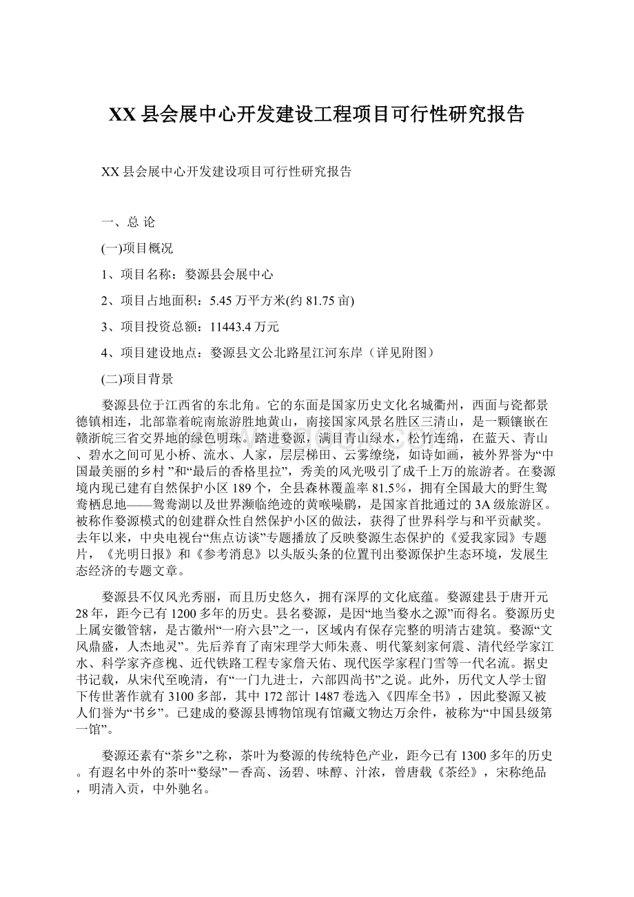 XX县会展中心开发建设工程项目可行性研究报告Word格式文档下载.docx