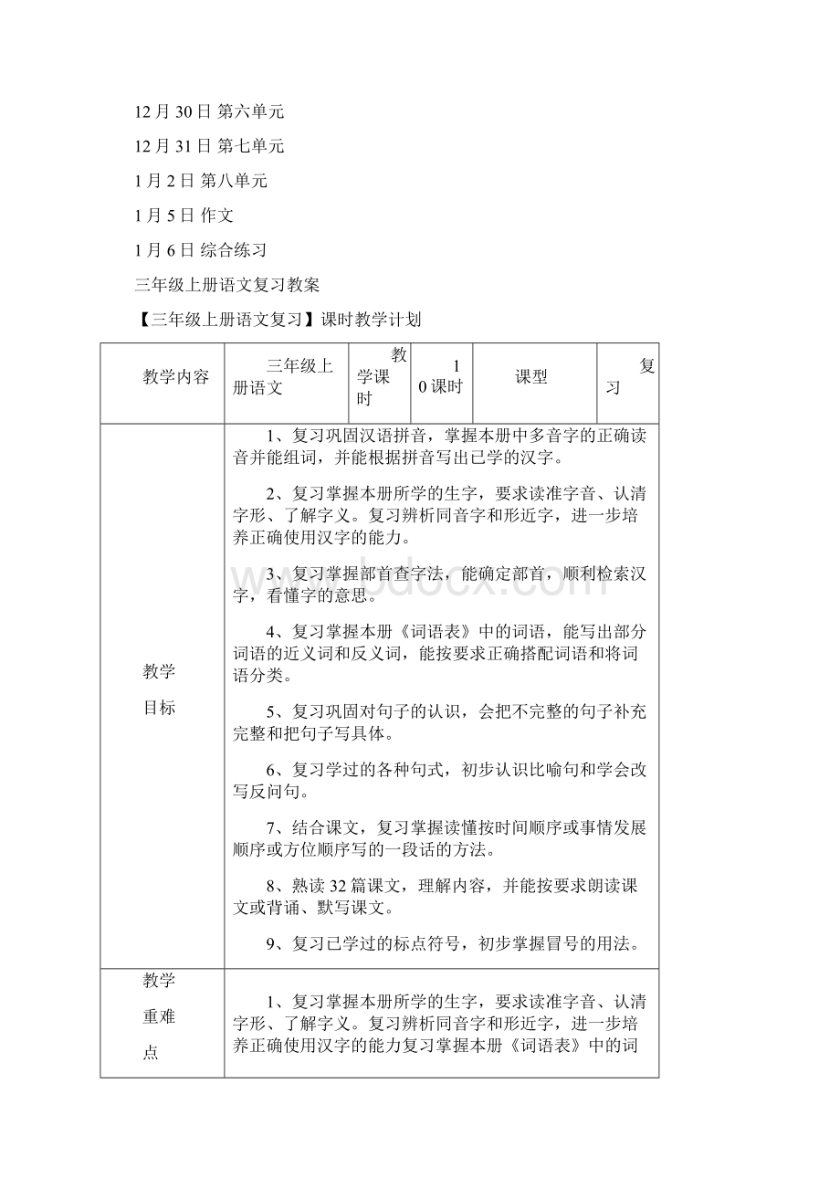 完整打印版人教版小学三年级上册语文复习教案文档格式.docx_第3页