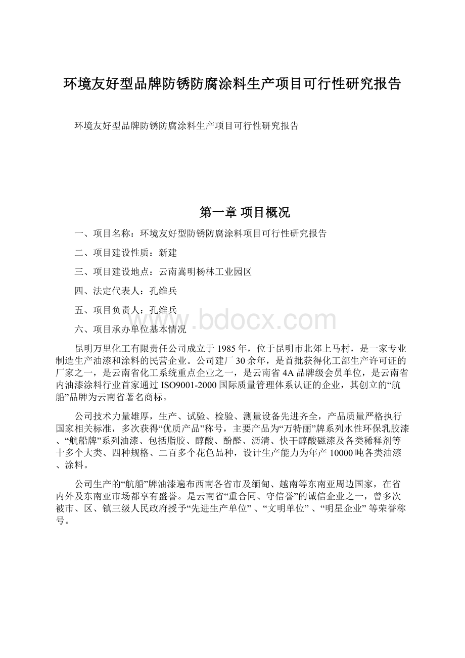 环境友好型品牌防锈防腐涂料生产项目可行性研究报告Word格式.docx