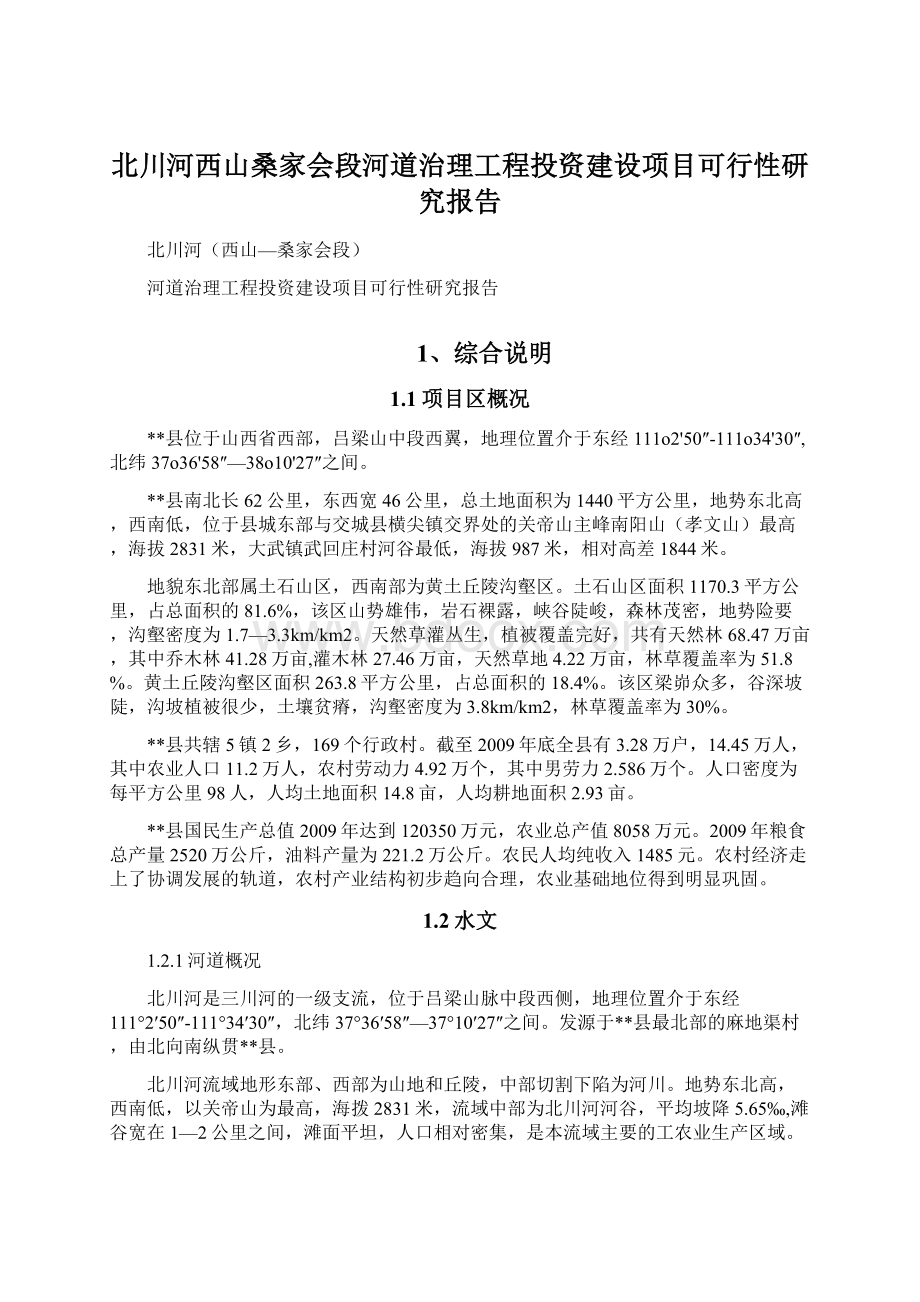 北川河西山桑家会段河道治理工程投资建设项目可行性研究报告Word文档下载推荐.docx_第1页