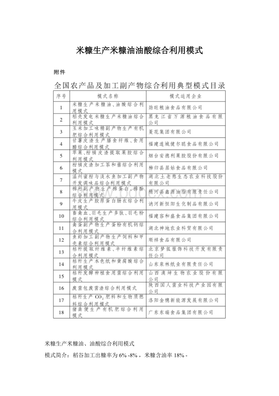 米糠生产米糠油油酸综合利用模式文档格式.docx