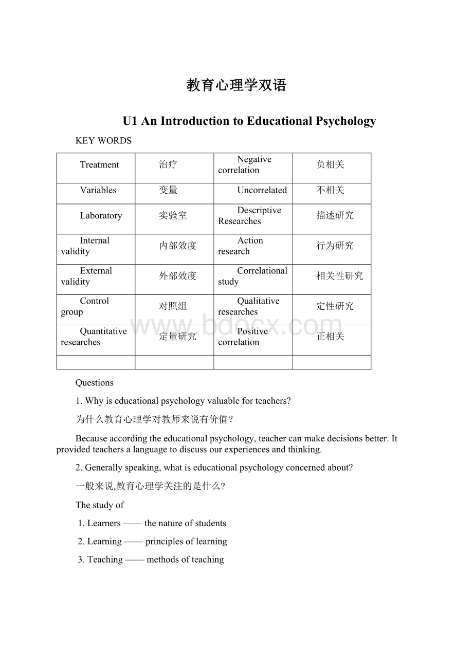 教育心理学双语Word格式.docx