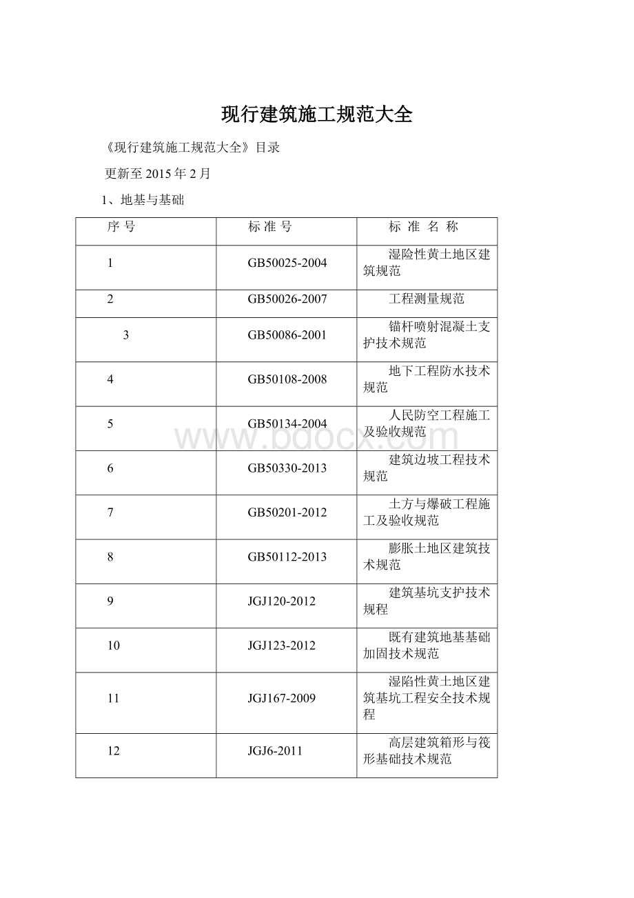 现行建筑施工规范大全Word格式文档下载.docx