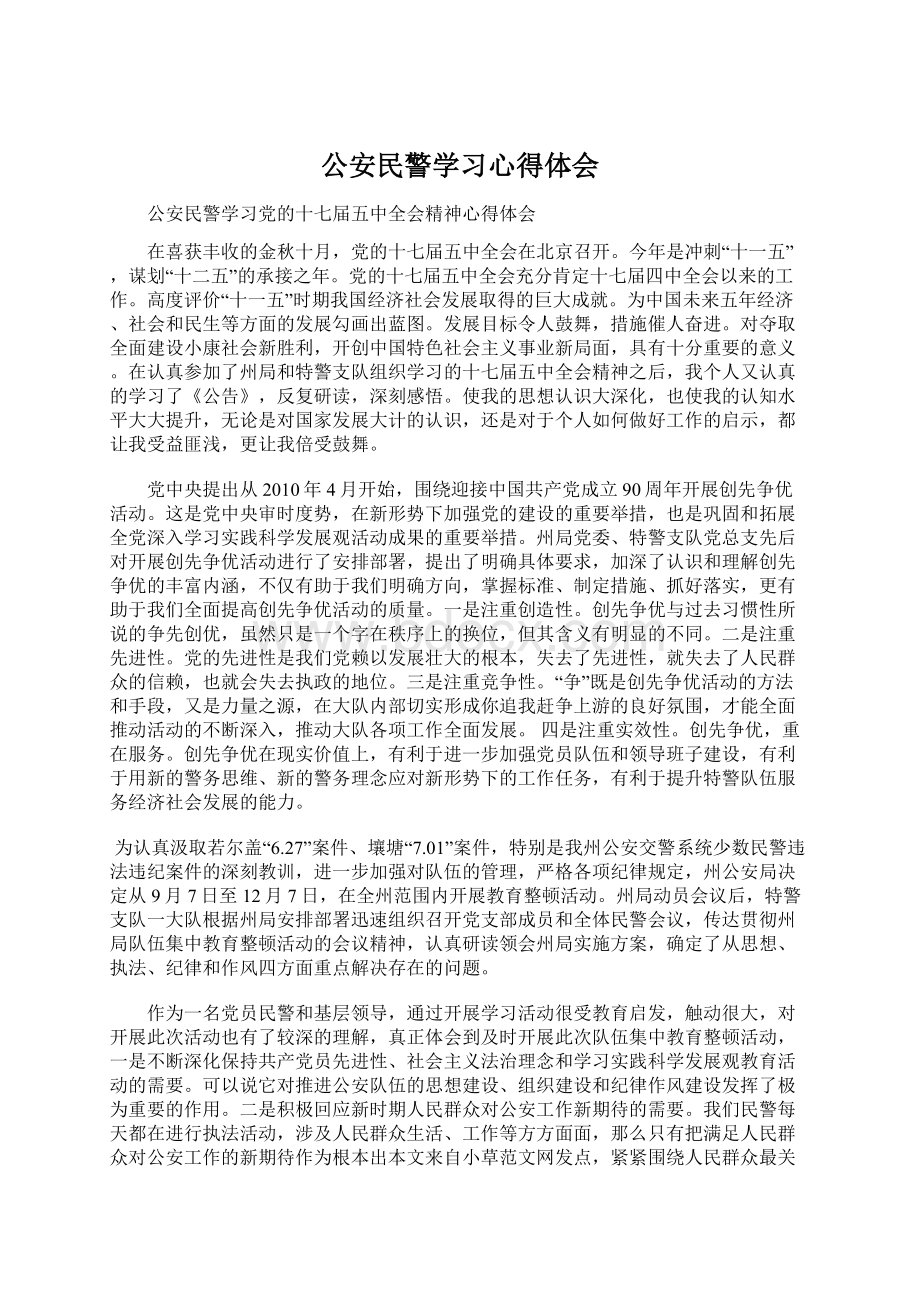 公安民警学习心得体会文档格式.docx