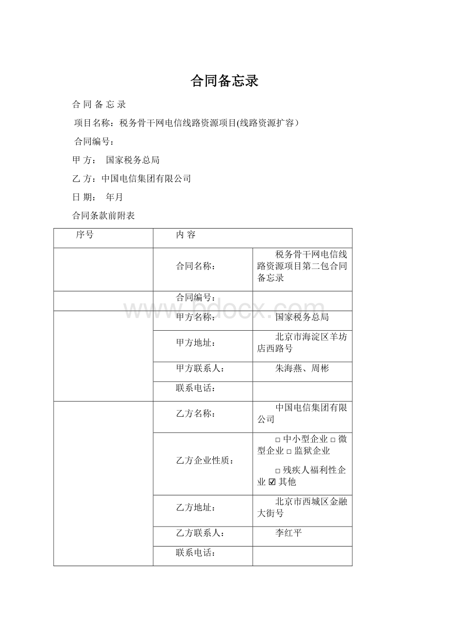 合同备忘录Word格式.docx