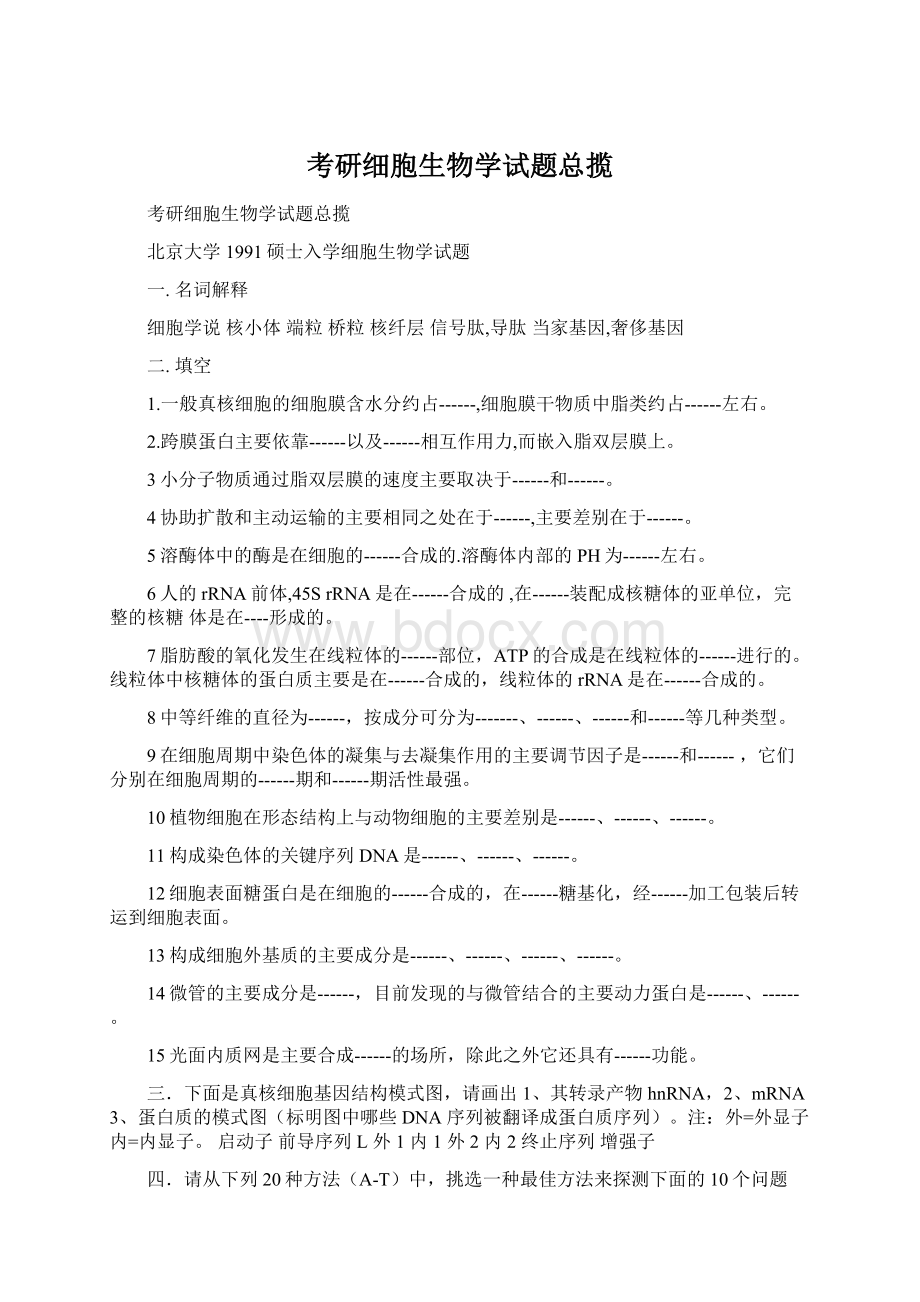 考研细胞生物学试题总揽Word格式.docx