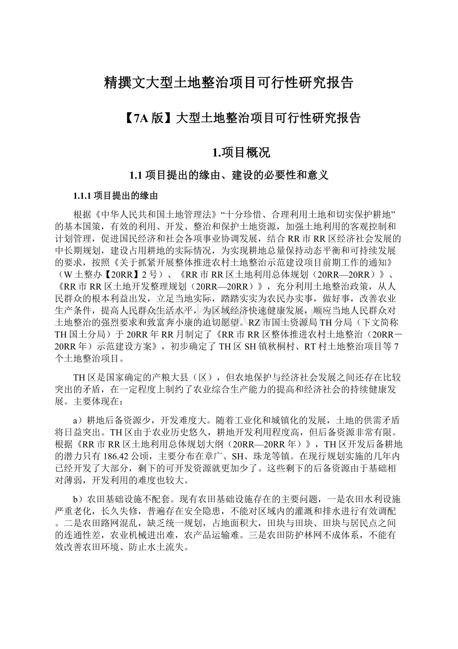 精撰文大型土地整治项目可行性研究报告.docx