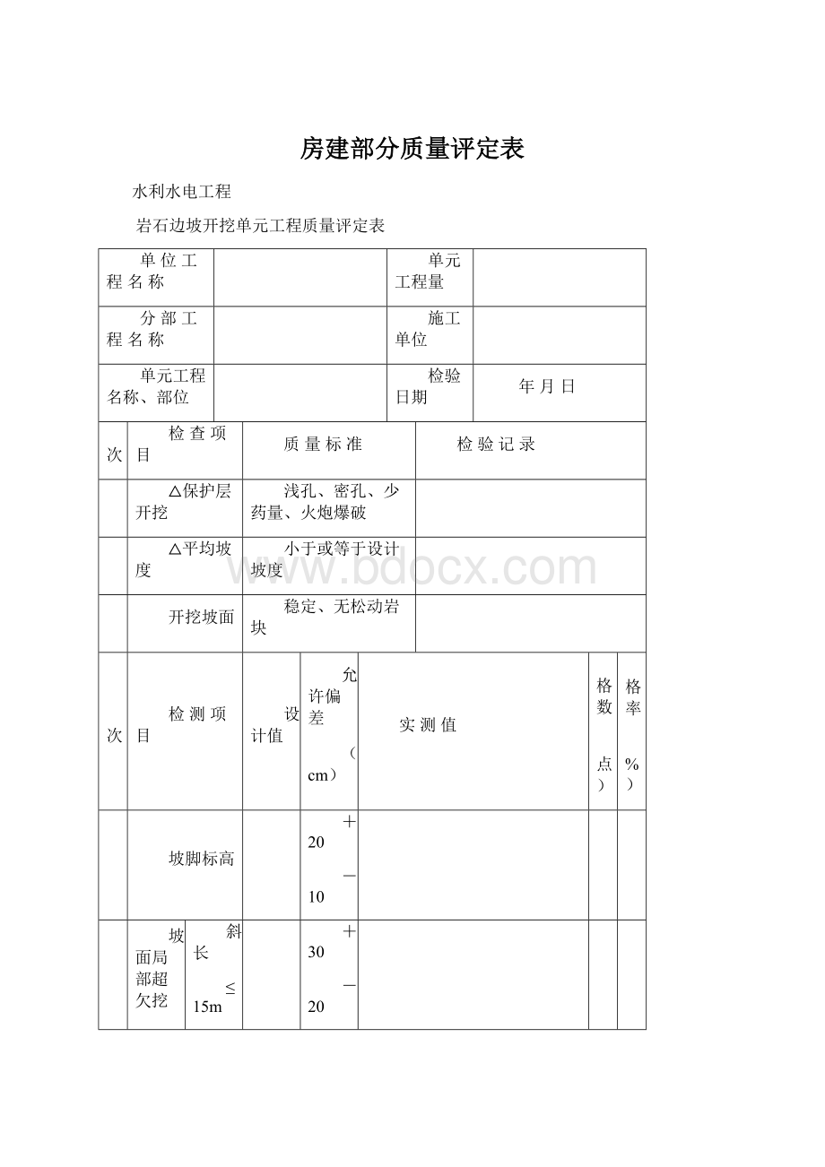 房建部分质量评定表Word下载.docx