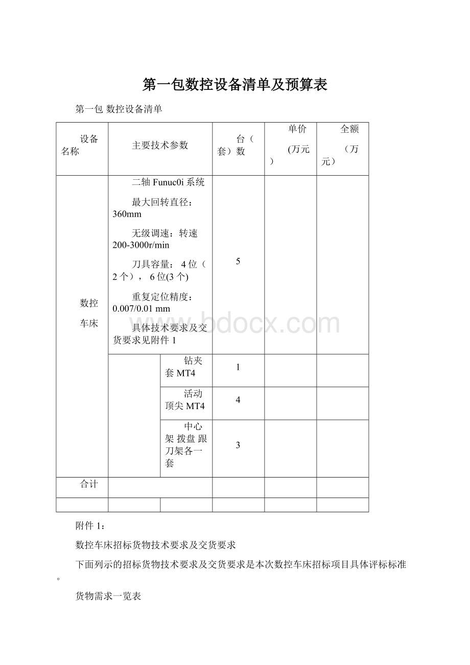 第一包数控设备清单及预算表Word文档格式.docx