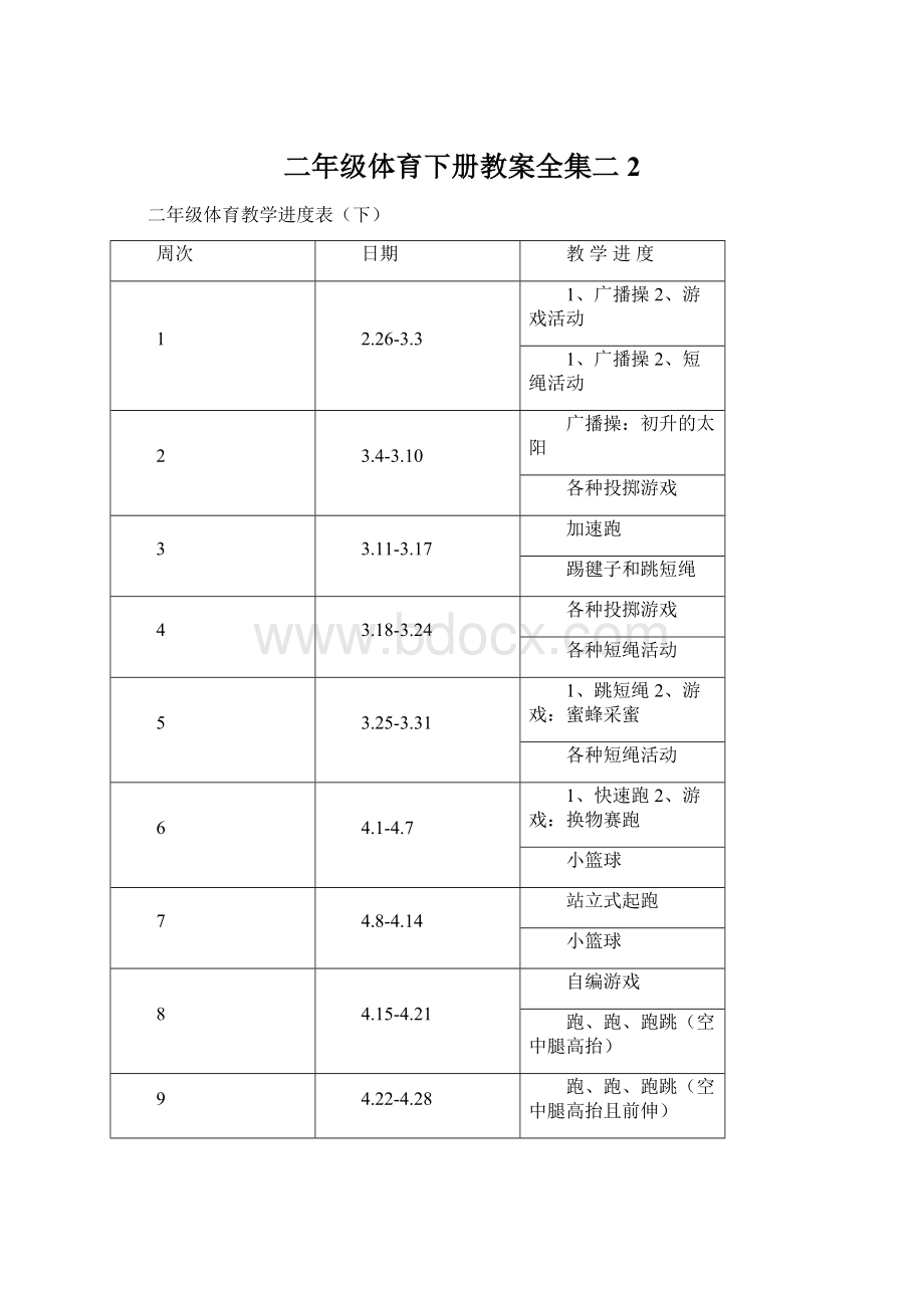 二年级体育下册教案全集二 2Word下载.docx_第1页