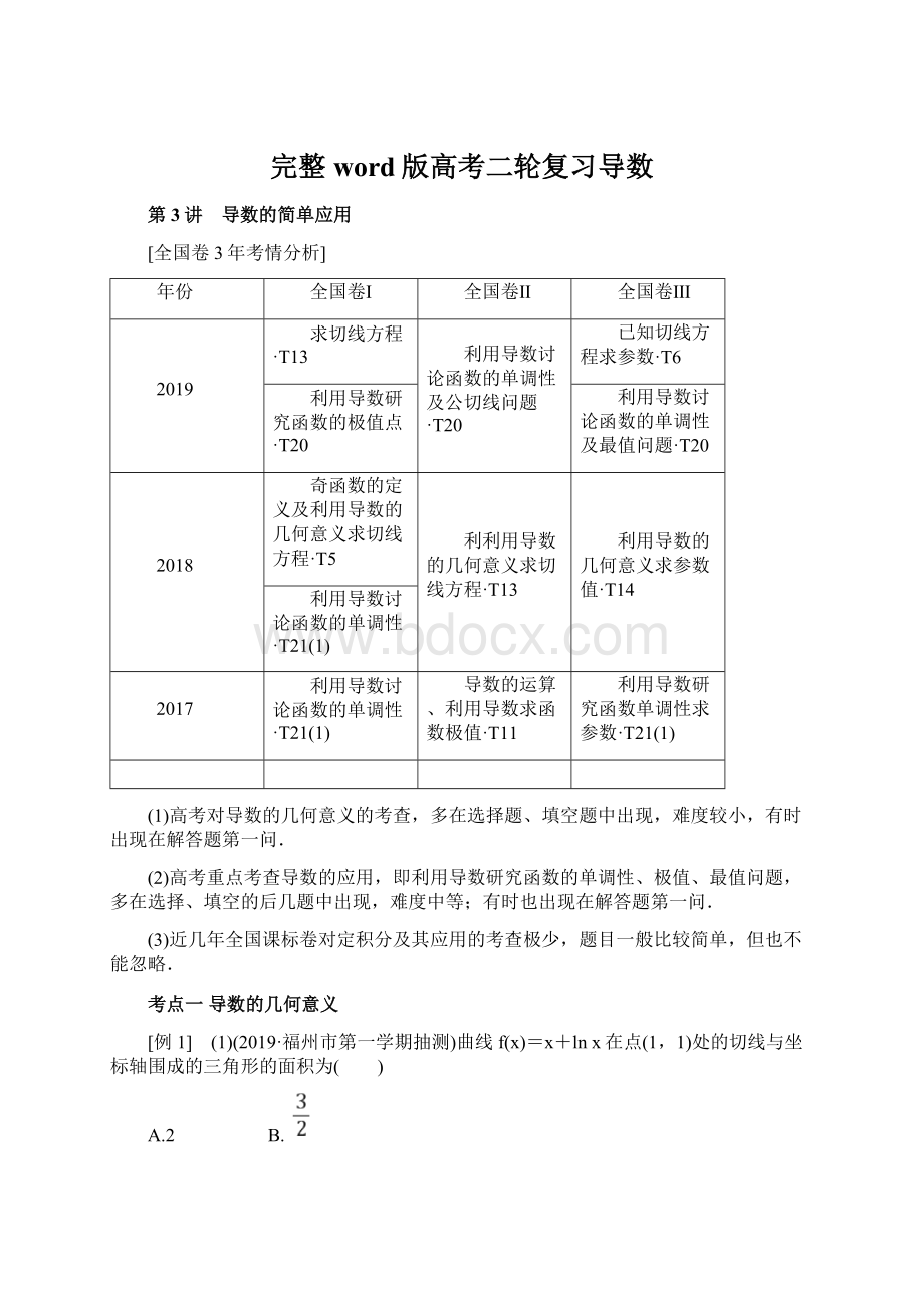 完整word版高考二轮复习导数Word格式.docx_第1页